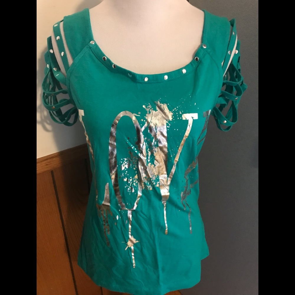 Miss Majesty Green Love Studded T-Shirt XL